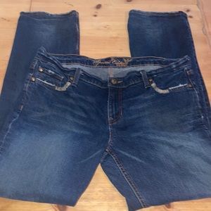 OLD NAVY Special Edition JEANS Blue STRETCH Distressed Boot Cut Size 14
